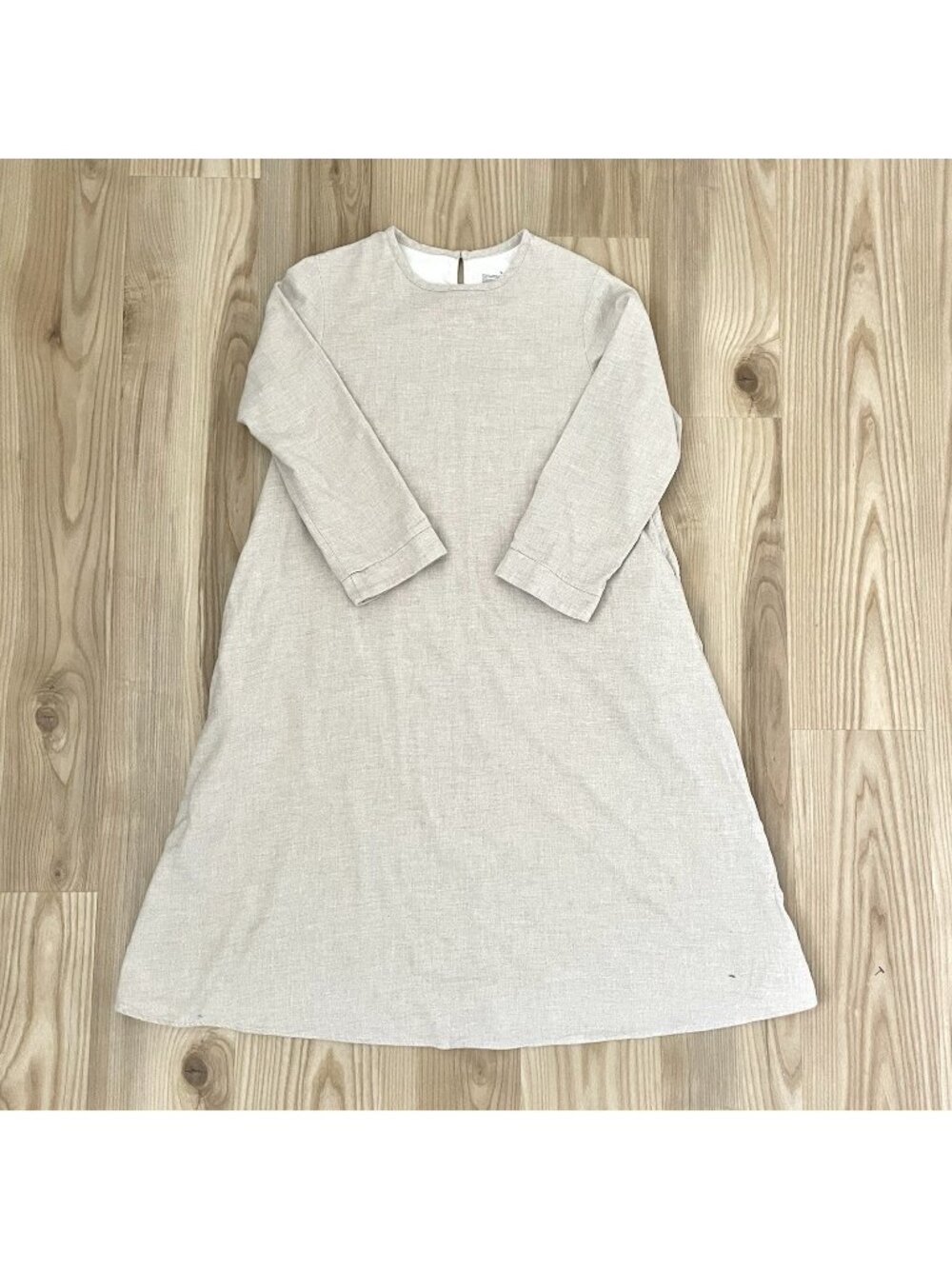 MUJI Flannel Shirt Midi Dress Pullover Pockets Minimalist Beige size Small